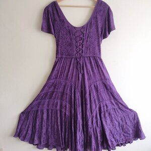 Purple Embroidered Hippie Dress M/L NEW Just Cruising Boho Renfaire Flowy Midi